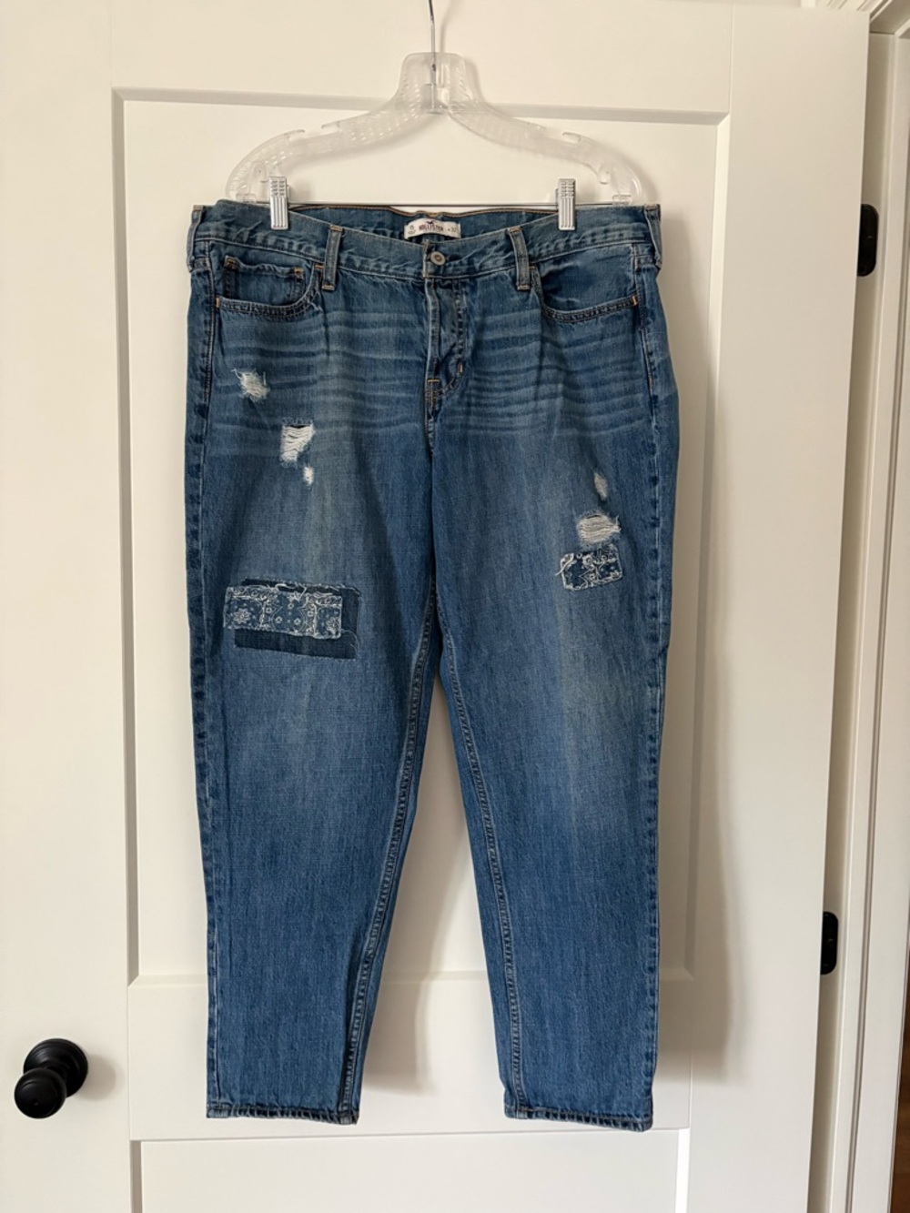 Women’s Hollister Blue Distressed Boyfriend Jeans with Patch Detail